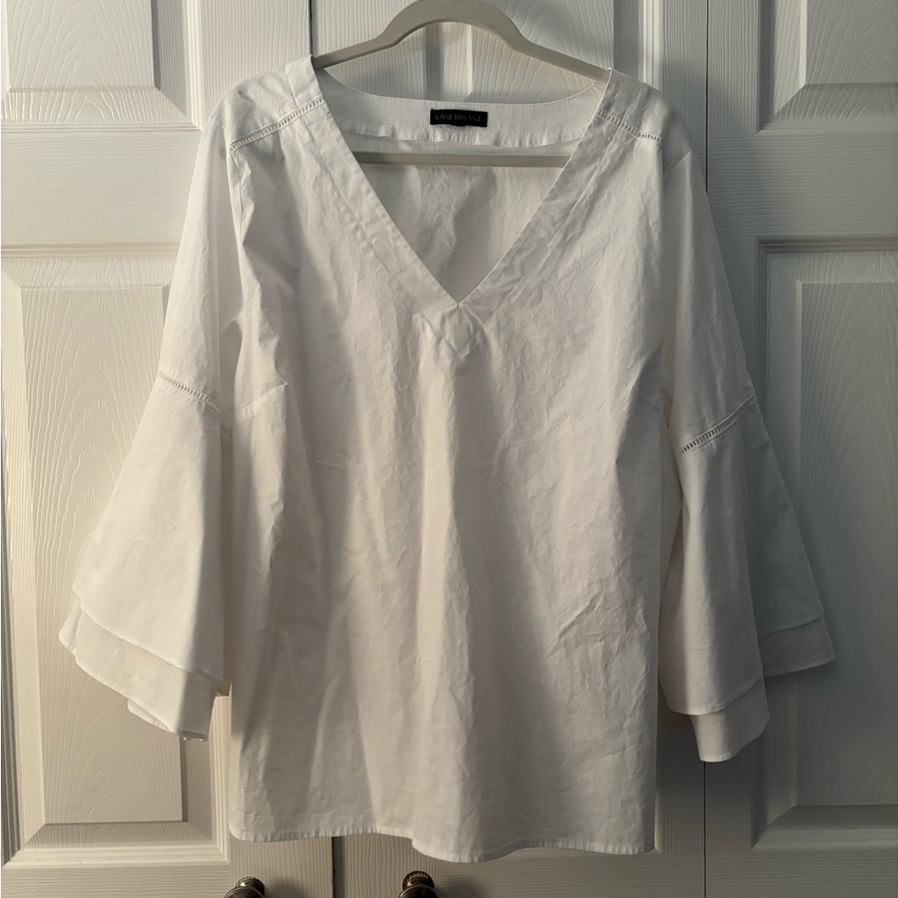 Lane Bryant White Bell Sleeve Blouse